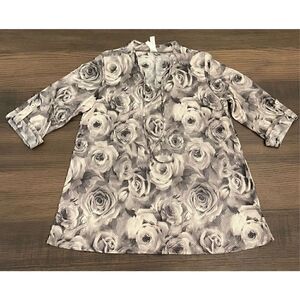 Honeyme GABBY FLORAL PRINT 3/4 SLEEVE TOP - CHARCOAL GREY